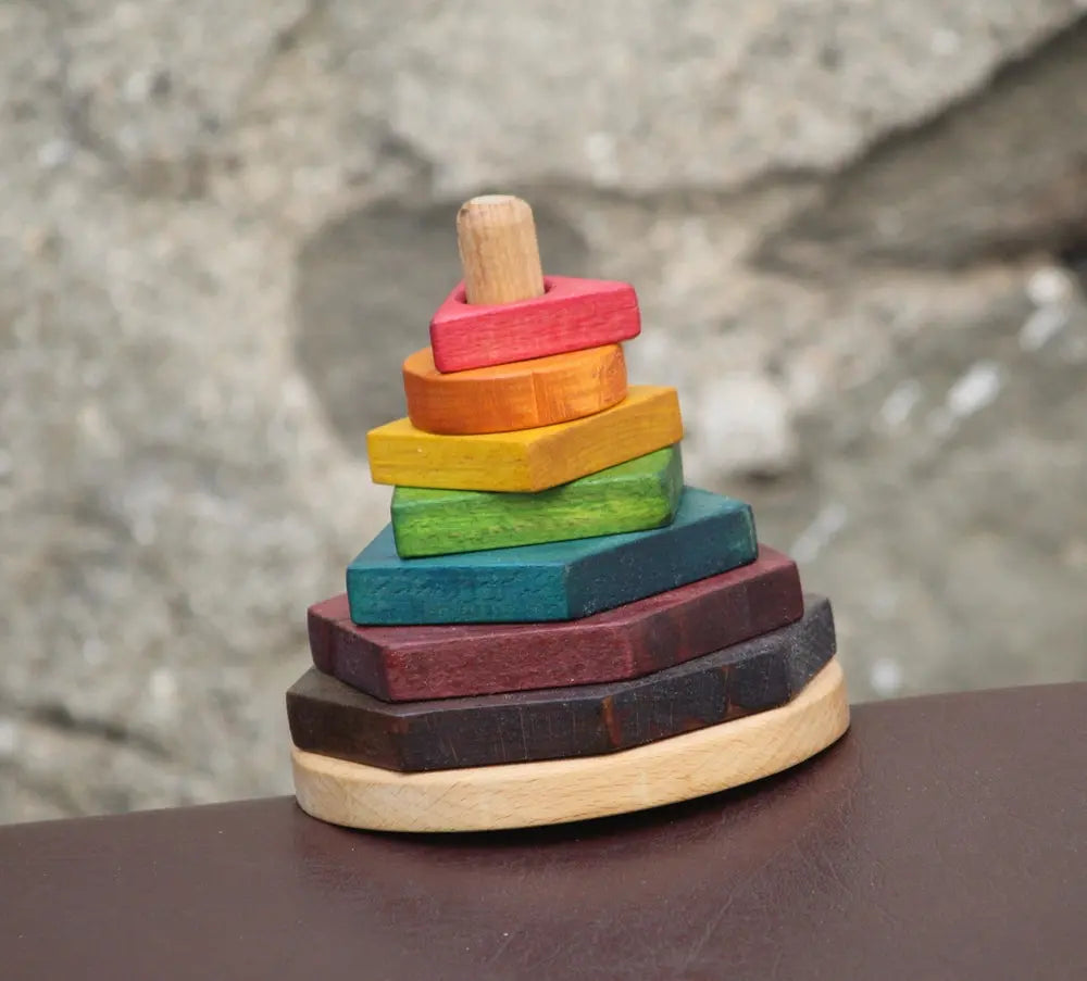 Rainbow colours and shapes stacker | Wooden Stacking Toy | Beech Wood Stacker Organic Toys