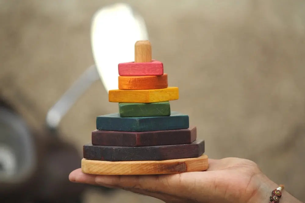 Rainbow colours and shapes stacker | Wooden Stacking Toy | Beech Wood Stacker Organic Toys