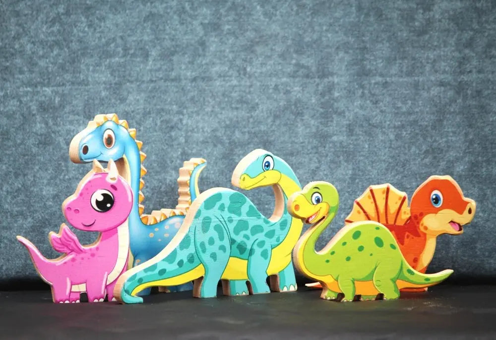 Pretend Play Dinosaur Set | Wooden Dinosaur Set | Handmade Prehistoric Toy Set Organic Toys