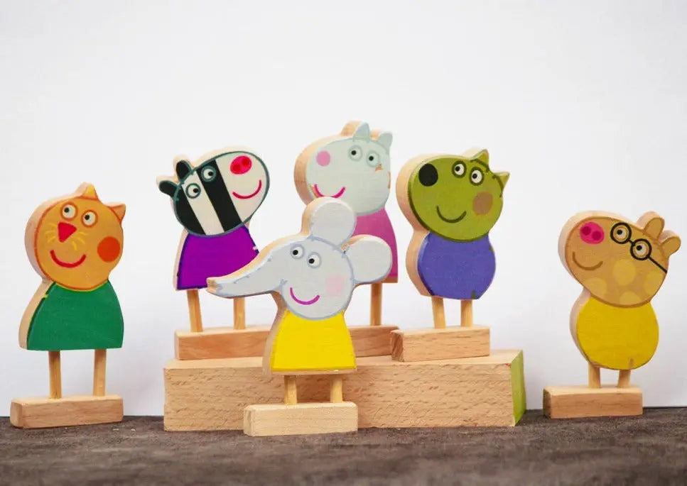 Wooden Peppa's Friends (8 piece set) | Cute Peppa Pig, Jeorge, Suzi sheep, Danny Dog, Emily Elephant, Pedro Pony, Zoe zebra, Candy Cat) | Pretend Play | Story Telling Organic Toys