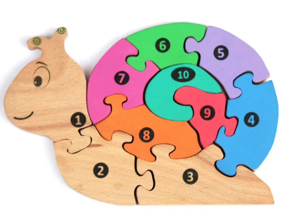 Snail01 Brain Teaser Jigsaw Number Puzzle Set (10 pieces)| Number puzzle | Interlocking Blocks Puzzle| Lock in Blocks Puzzle| Animals Puzzle| Wooden Puzzle Organic Toys