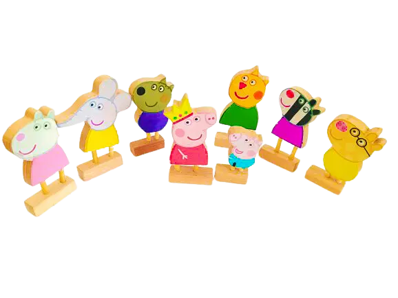 Wooden Peppa's Friends (8 piece set) | Cute Peppa Pig, Jeorge, Suzi sheep, Danny Dog, Emily Elephant, Pedro Pony, Zoe zebra, Candy Cat) | Pretend Play | Story Telling Organic Toys