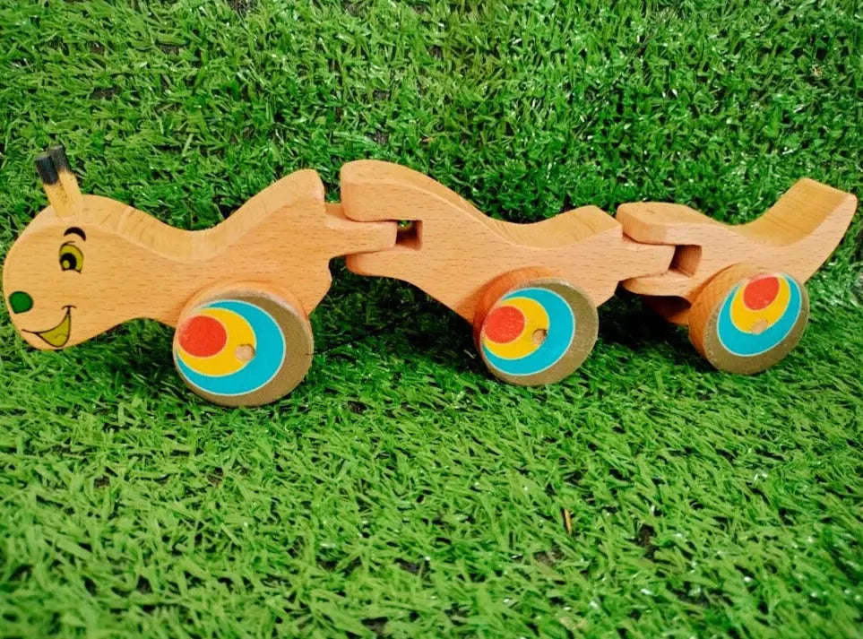 Wriggle Caterpiller Pull Along Toy (Flexible body for 360 degree Rotation, pull cord, holding piece) | Wooden Push/Pull Toy | Wooden Flexible Toy Organic Toys