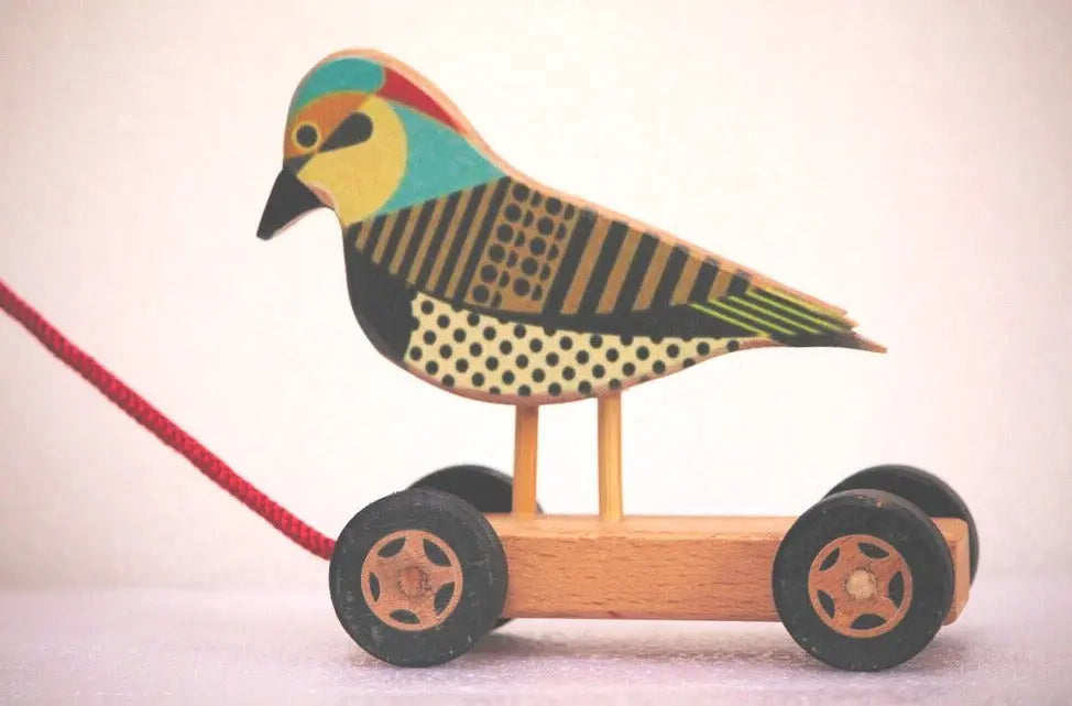 Wooden Sparrow Push/Pull Birdy | Pull Chord, Holding Piece (1-4 years) | Wooden Push/Pull Toy | Natural Toy | Organic Toy Organic Toys