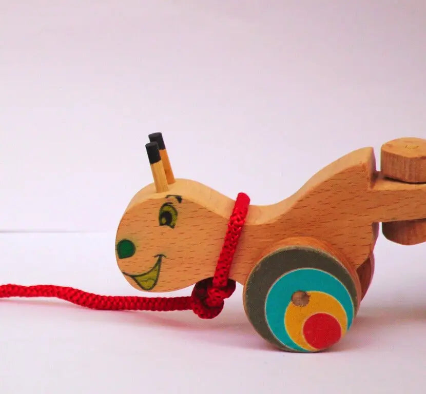 Wriggle Caterpiller Pull Along Toy (Flexible body for 360 degree Rotation, pull cord, holding piece) | Wooden Push/Pull Toy | Wooden Flexible Toy Organic Toys