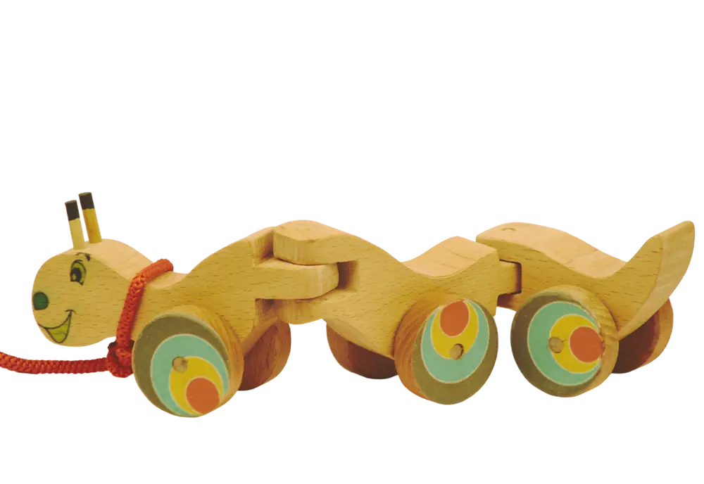 Wriggle Caterpiller Pull Along Toy (Flexible body for 360 degree Rotation, pull cord, holding piece) | Wooden Push/Pull Toy | Wooden Flexible Toy Organic Toys