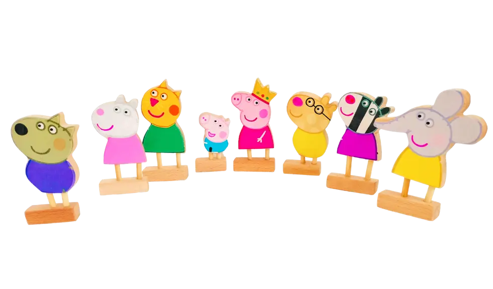 Wooden Peppa's Friends (8 piece set) | Cute Peppa Pig, Jeorge, Suzi sheep, Danny Dog, Emily Elephant, Pedro Pony, Zoe zebra, Candy Cat) | Pretend Play | Story Telling Organic Toys