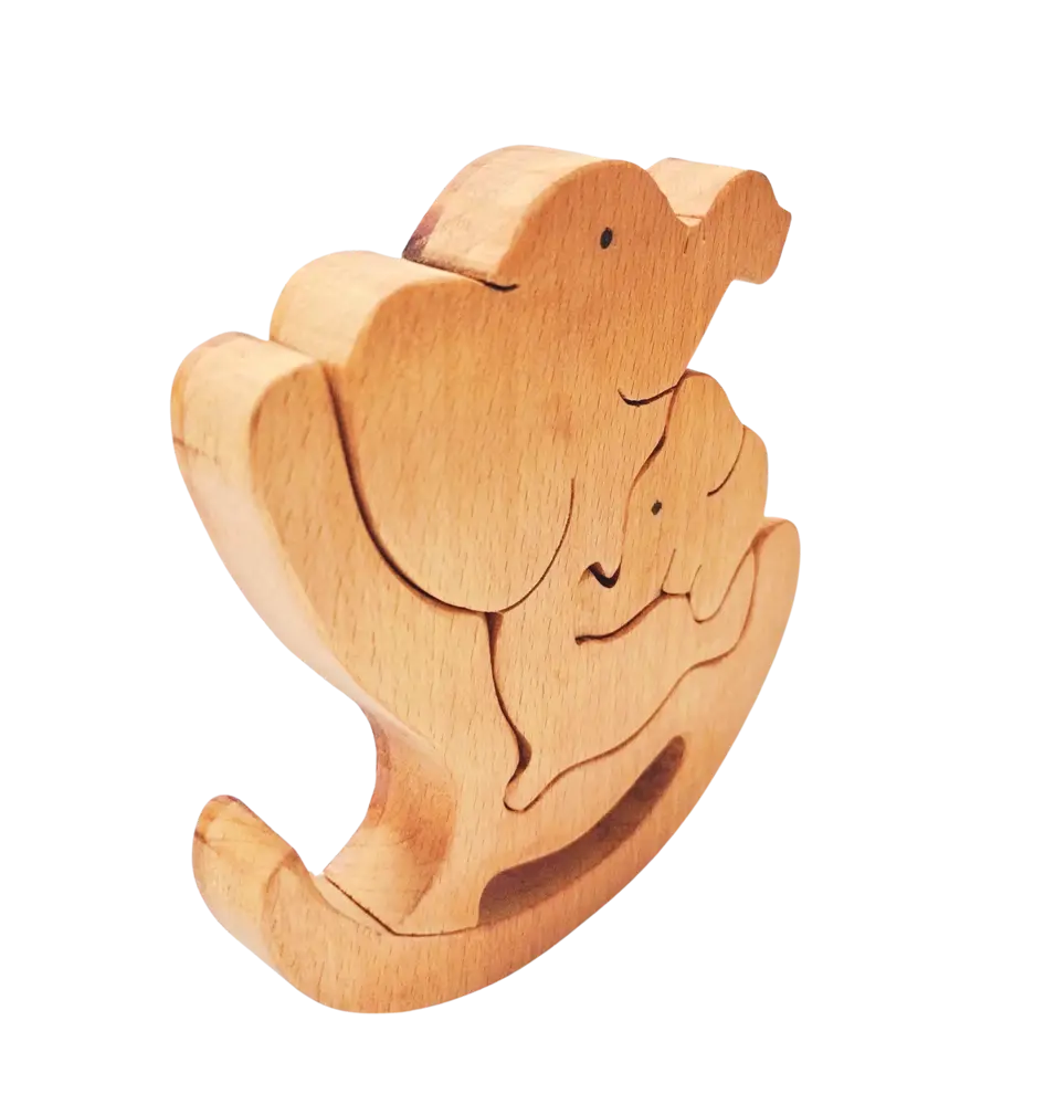 Wooden Rocking Baby and Mummy Elephant Jigsaw Puzzle | Wooden Jigsaw Puzzle | Wooden Decorative Showpiece Organic Toys