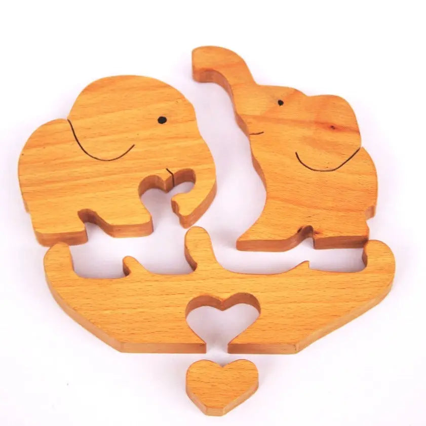 Decorative Elephant Couple Jigsaw Puzzle (4 piece) | Wooden Showpiece Organic Toys