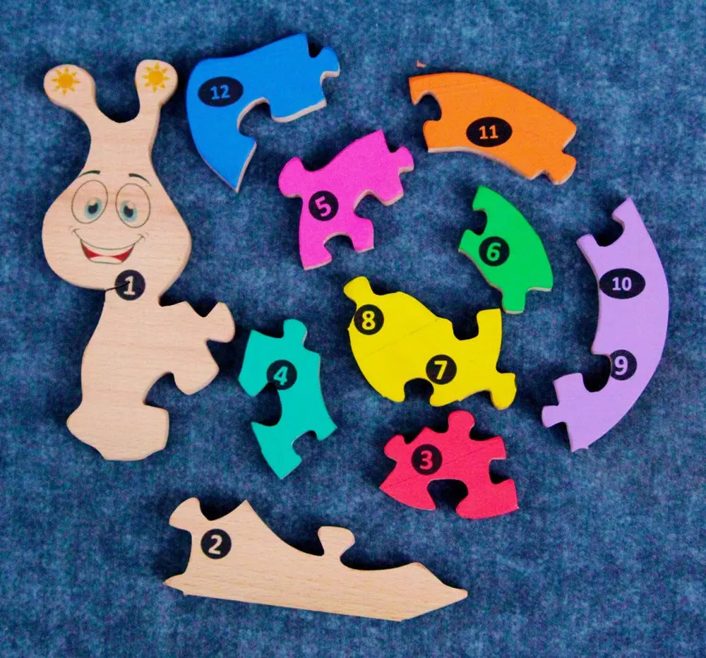 Snail02 Brain Teaser Jigsaw Number Puzzle Set (10 pieces)| Number puzzle | Interlocking Blocks Puzzle| Lock in Blocks Puzzle| Animals Puzzle| Wooden Puzzle Organic Toys