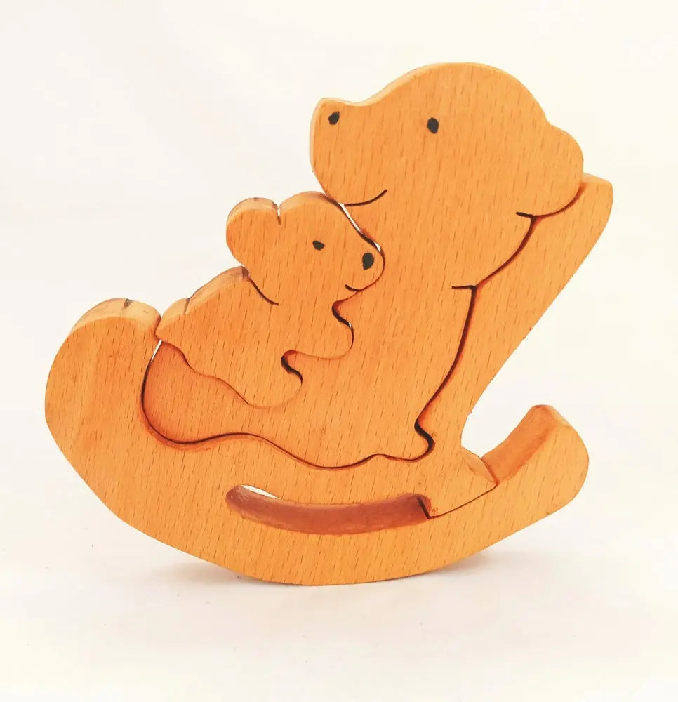 Wooden Teddy/Panda Rocking Baby and Mummy Jigsaw Puzzle | Wooden Teddybear Jigsaw Puzzle | Wooden Decorative Jigsaw Puzzle Organic Toys
