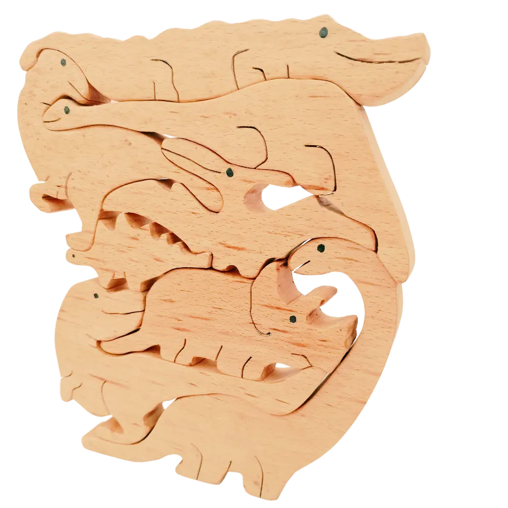 Three in one Stacking toy, Jigsaw Puzzle & Dinosaurs set (8 piece) | Wooden Jigsaw Animals Puzzle | Organic Toy for Brain Development Organic Toys