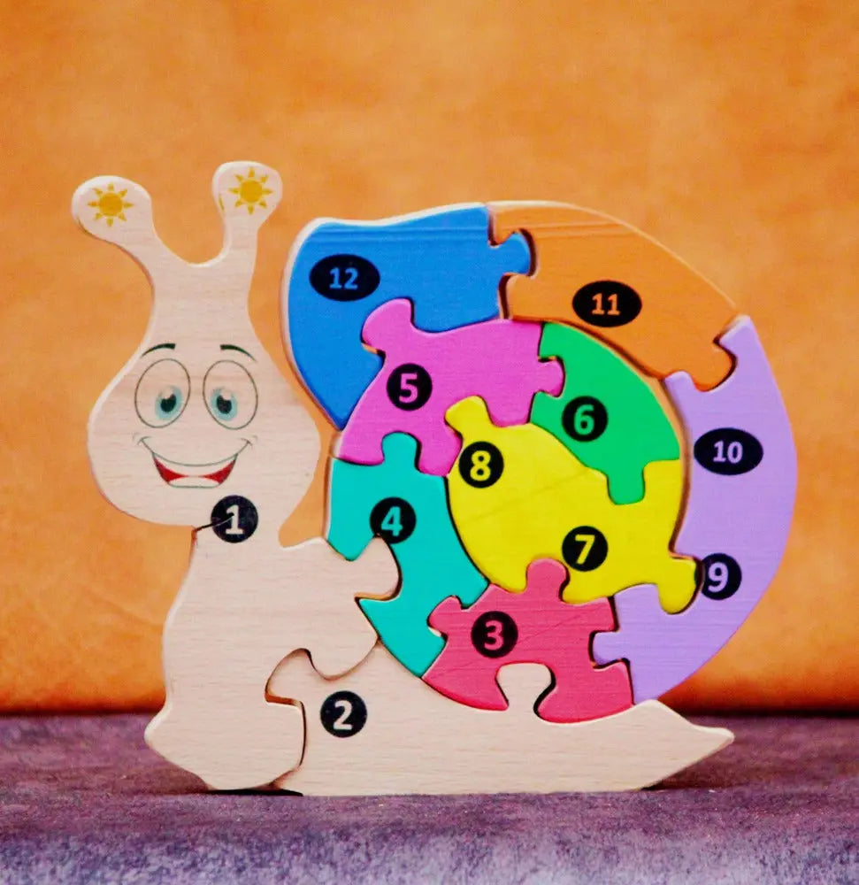 Snail02 Brain Teaser Jigsaw Number Puzzle Set (10 pieces)| Number puzzle | Interlocking Blocks Puzzle| Lock in Blocks Puzzle| Animals Puzzle| Wooden Puzzle Organic Toys