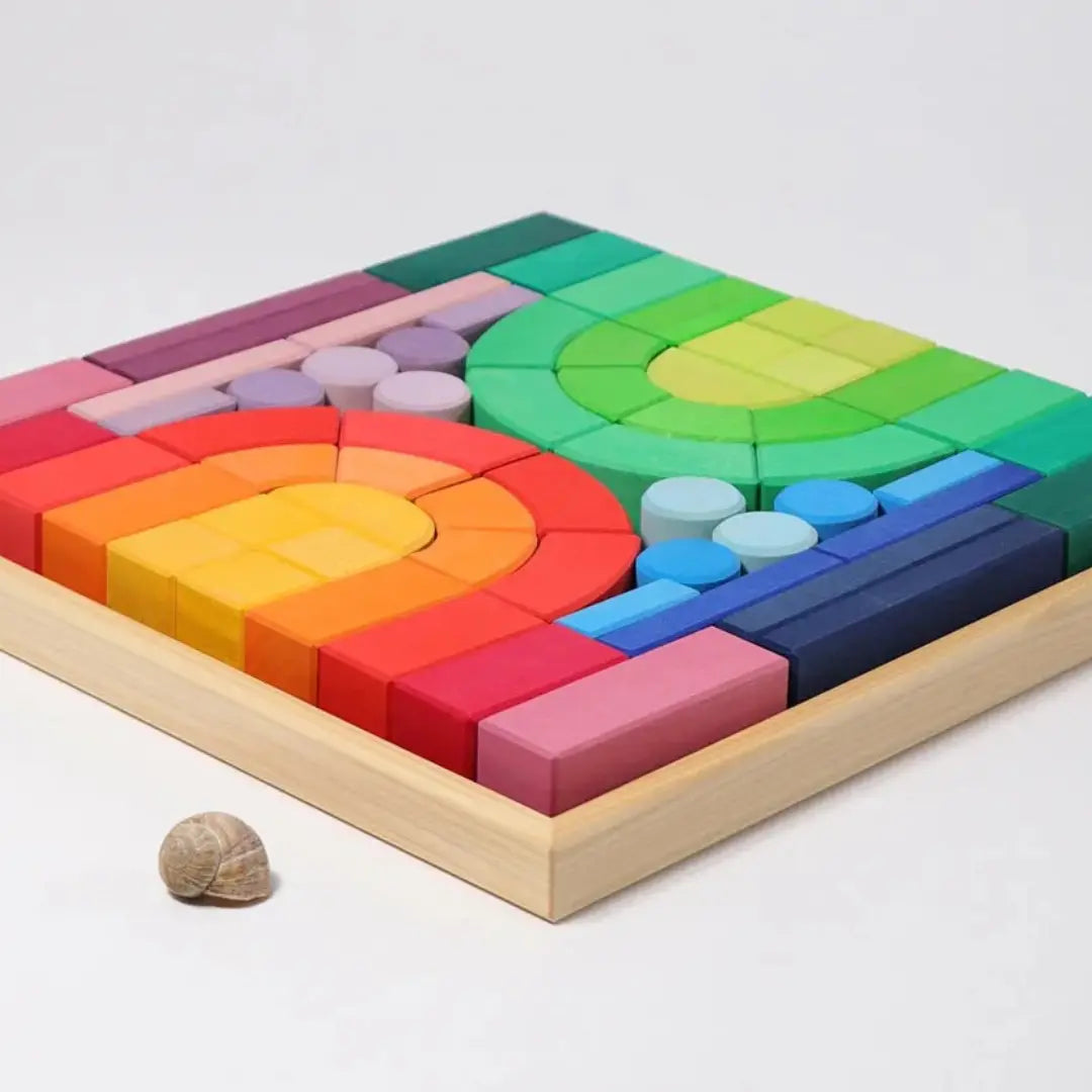 Grimms Romanesque Large (62 pieces in a tray of 44X44cm)| Wooden Building Block Set Organic Toys