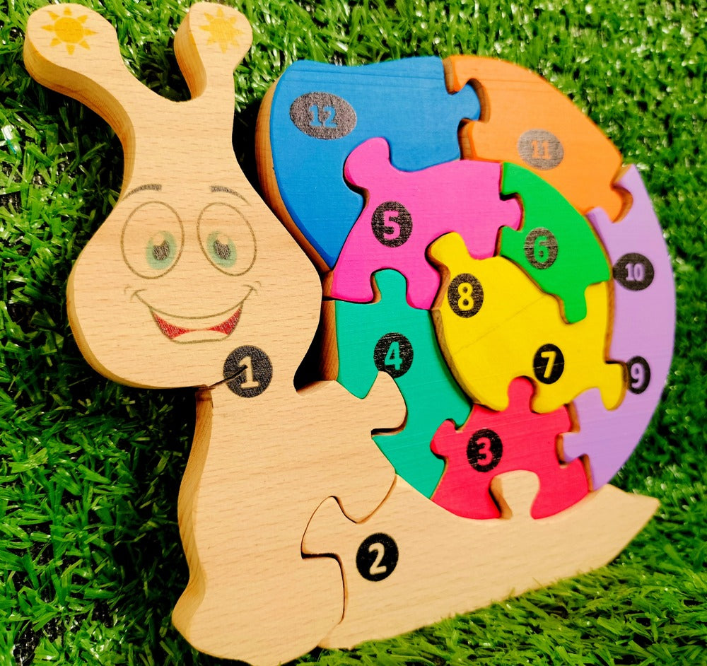 Snail02 Brain Teaser Jigsaw Number Puzzle Set (10 pieces)| Number puzzle | Interlocking Blocks Puzzle| Lock in Blocks Puzzle| Animals Puzzle| Wooden Puzzle