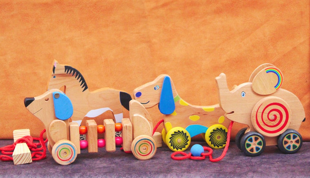 Wooden Geared Wheel Elephant Toy (Push/Pull Toy | Age Group 1-4 Year | Ecofriendly and Natural Toy