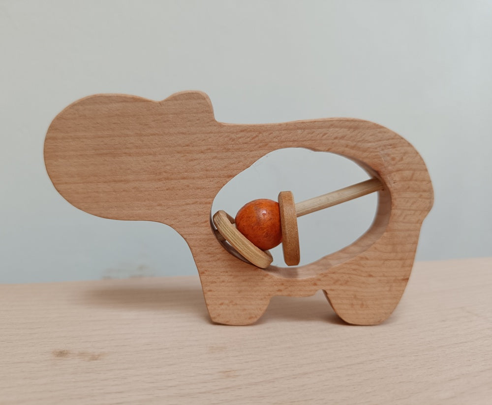 Hippo Rattle/Teether |Wooden Rattle/teether| Organic Rattle/Teether | Natural Rattle/teether