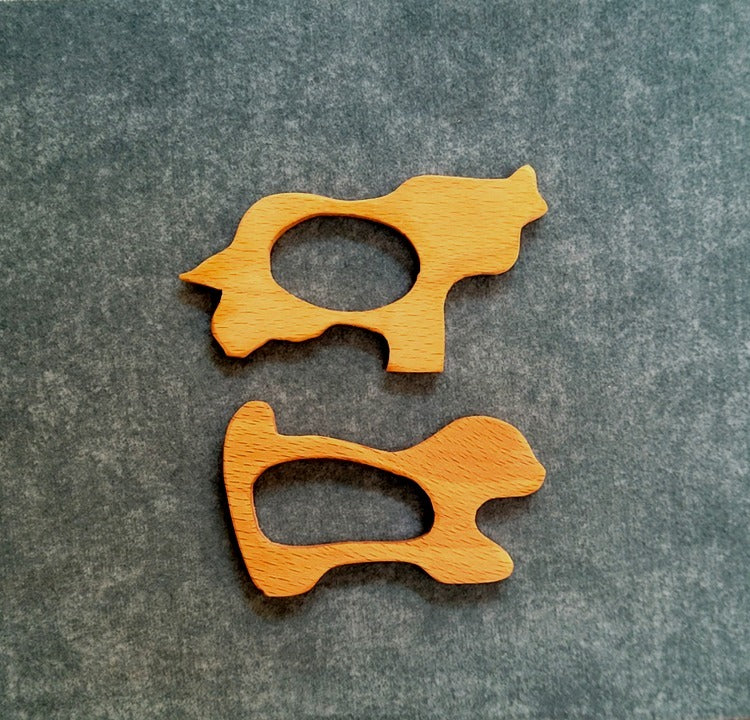 Dog & Cow teether (1X Dog, 1XCow) | Organic Teether | Wooden Teether | Beech wood Teether | Natural Teething Toy