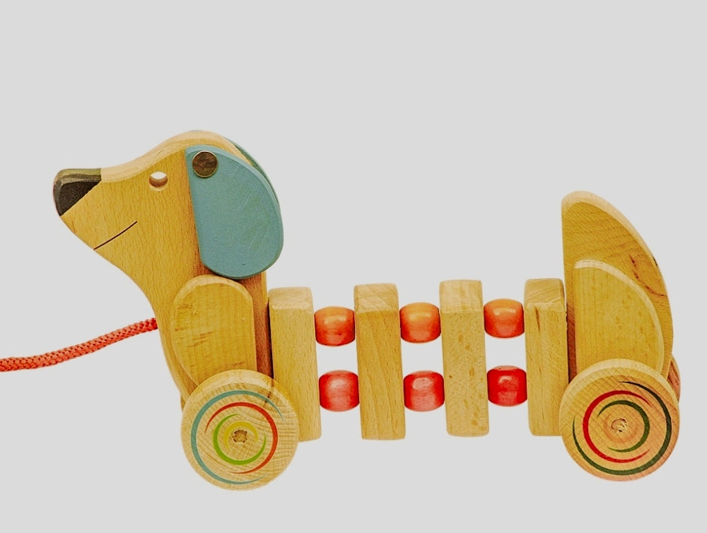 Wriggly pul along Dog toy (Age 1-4 years)| Wooden Push/PullToy | Natural Toy