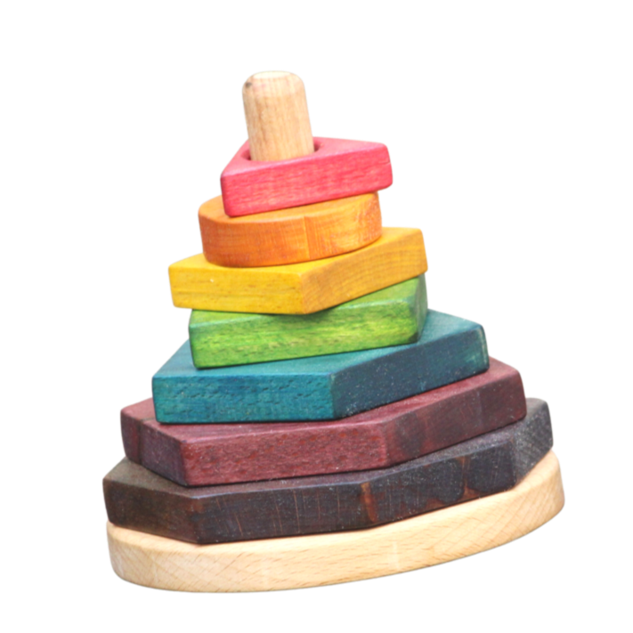 Rainbow colours and shapes stacker | Wooden Stacking Toy | Beech Wood Stacker