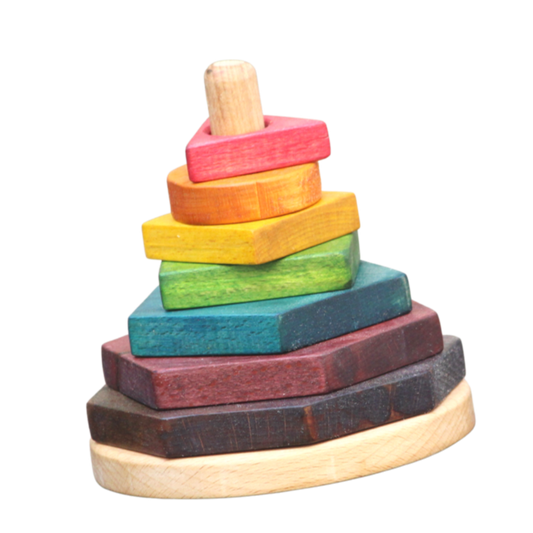 Rainbow colours and shapes stacker | Wooden Stacking Toy | Beech Wood Stacker