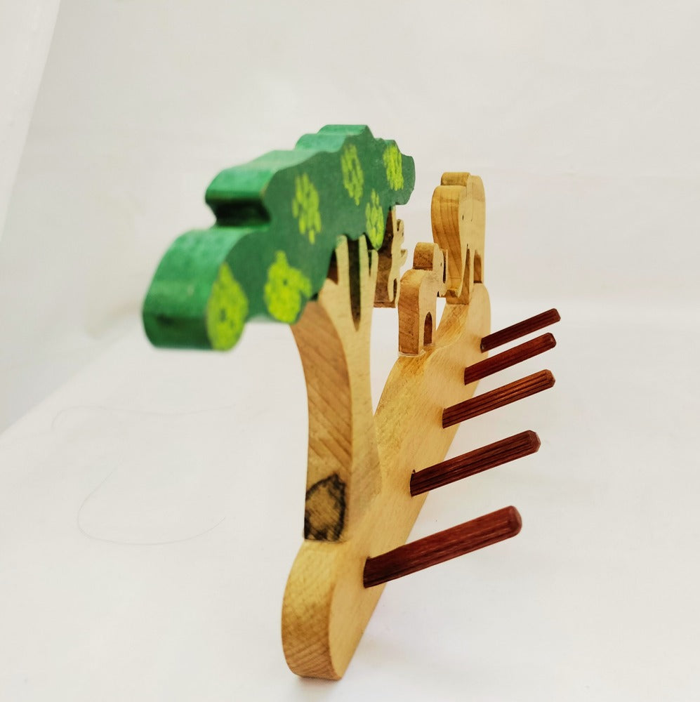 Elephant Grassland Kids Wall Hanger | Keys, Cloths, ID Cards Hanger| Kids Room Organiser | Natural Wood Hanger