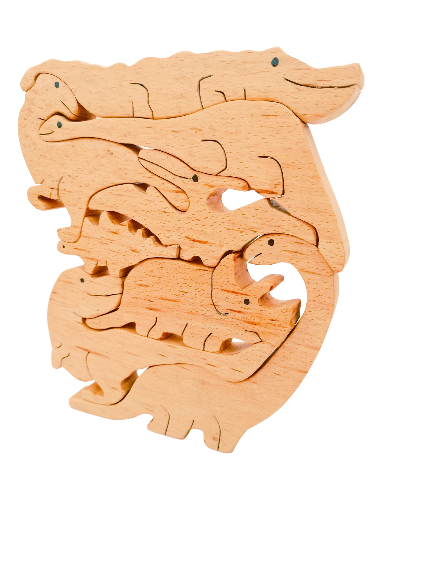 Three in one Stacking toy, Jigsaw Puzzle & Dinosaurs set (8 piece) | Wooden Jigsaw Animals Puzzle | Organic Toy for Brain Development