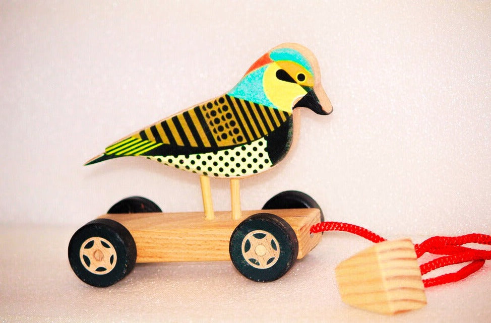 Wooden Sparrow Push/Pull Birdy | Pull Chord, Holding Piece (1-4 years) | Wooden Push/Pull Toy | Natural Toy | Organic Toy