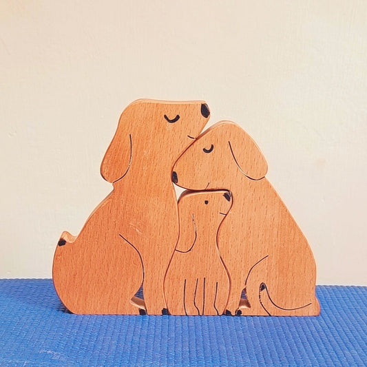 Wooden Dogs Family Jigsaw Puzzle | Pupps Family Jigsaw Puzzle/Showpiece| Kids Room Decoration