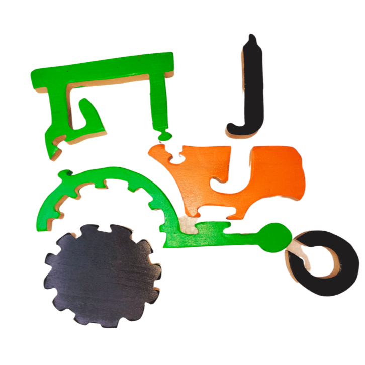 Tractor Brain Teaser Jigsaw Puzzle Set (6 pieces)| Interlocking Blocks Puzzle | Wooden Puzzle