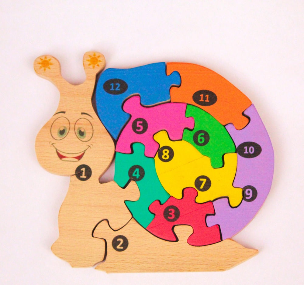 Snail02 Brain Teaser Jigsaw Number Puzzle Set (10 pieces)| Number puzzle | Interlocking Blocks Puzzle| Lock in Blocks Puzzle| Animals Puzzle| Wooden Puzzle