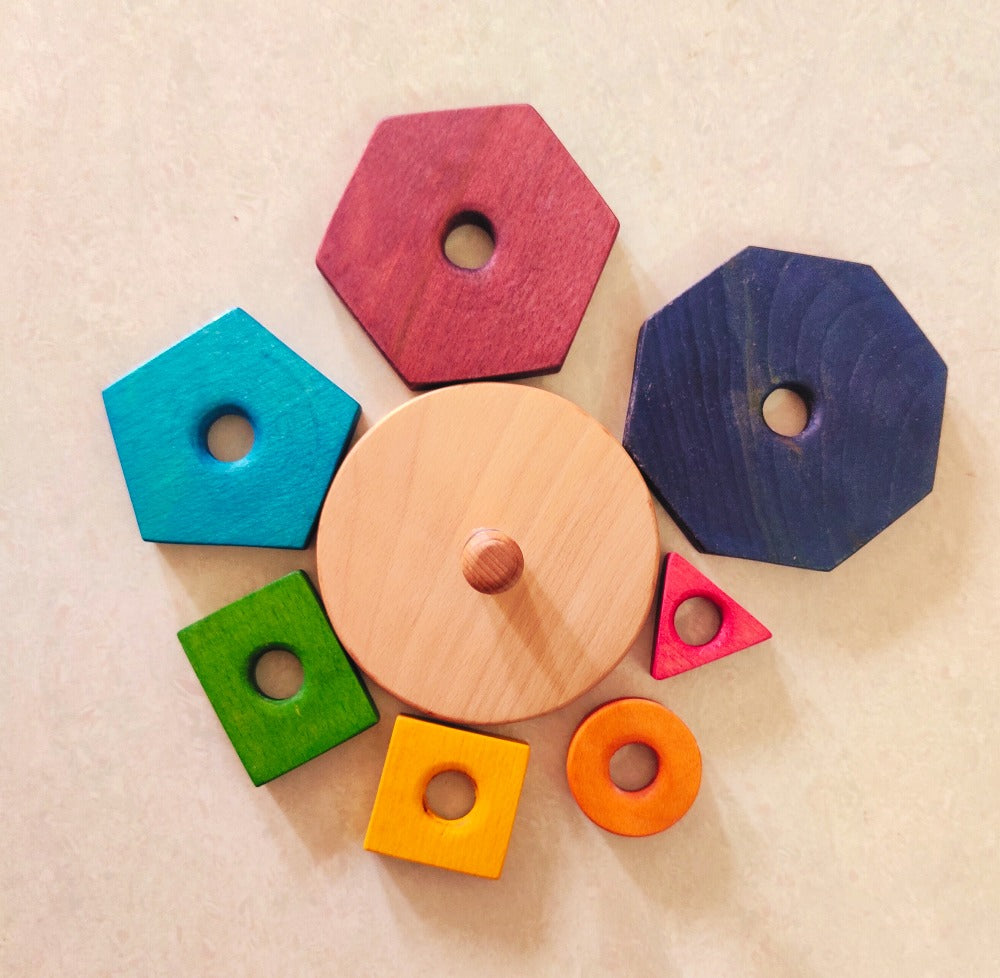 Rainbow colours and shapes stacker | Wooden Stacking Toy | Beech Wood Stacker