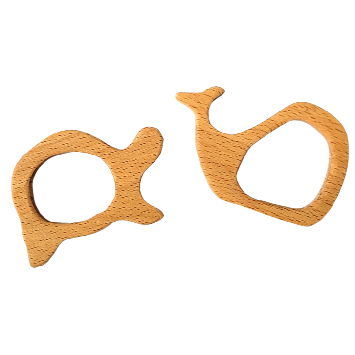 Whale &  Tortoise Teether ( Set of 1XWhale &  1XTortoise) | Organic Teether | Wooden Teether | Beech wood Teether | Natural Teething Toy