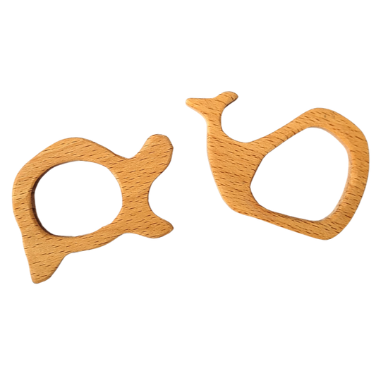 Whale &  Tortoise Teether ( Set of 1XWhale &  1XTortoise) | Organic Teether | Wooden Teether | Beech wood Teether | Natural Teething Toy