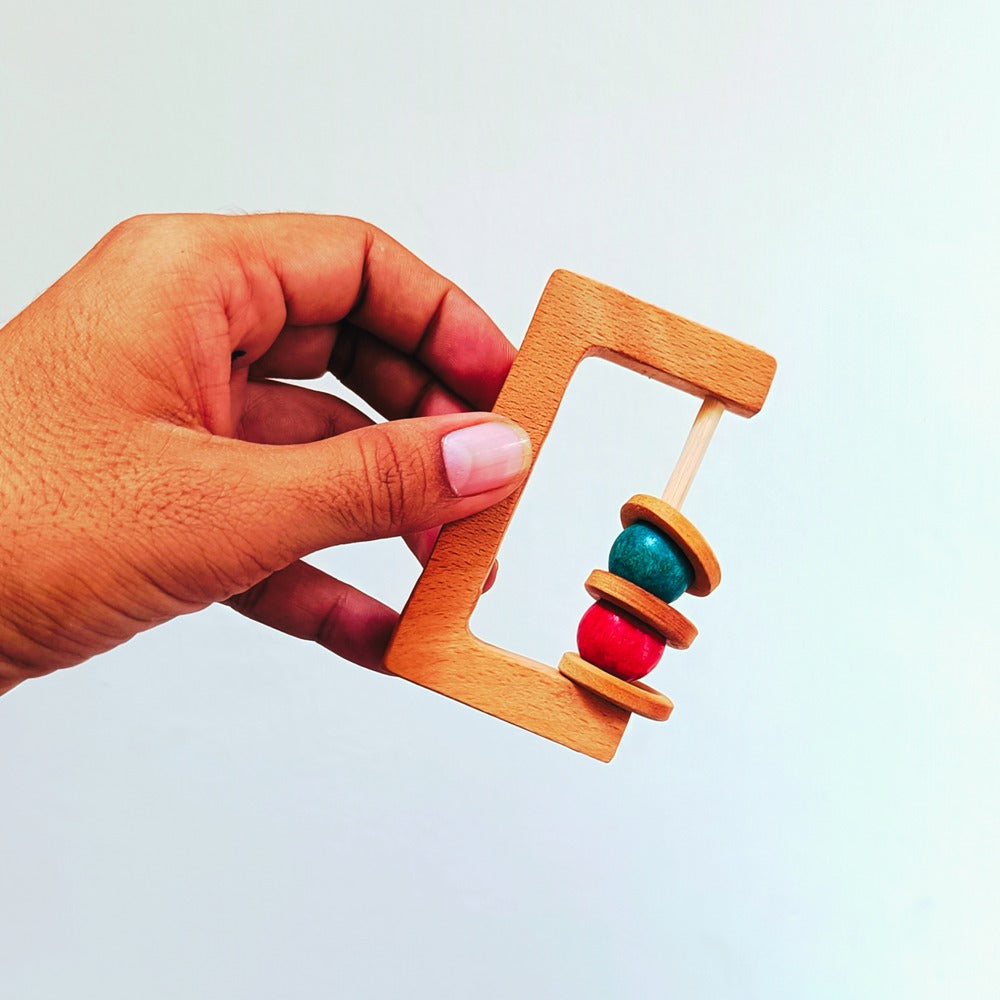 Beech Wood Rectangle Rattle | Organic Wooden Rattle/Teether | Montessori Toy| Natural Rattle/Teether