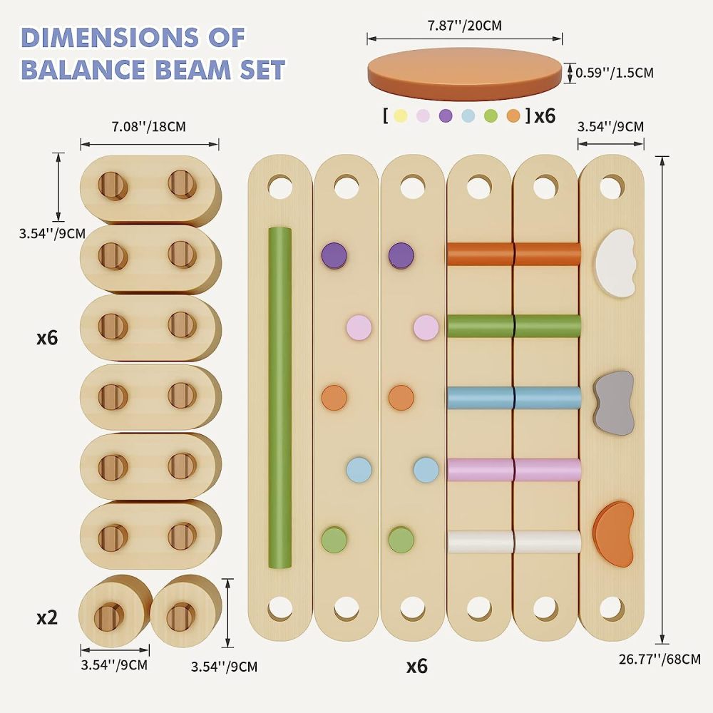 Montessori Wooden Balance Beam | Stepping Stones for Kids | Toddlers Gymnastics Beam | Montessori Toddler Toys | Gymnastics Obstacle Course | Montessori Furniture Toddler Gift