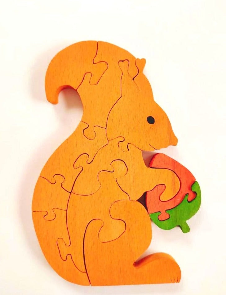 Squirrel Brain Teaser Jigsaw Puzzle (8 piece puzzle)| Wooden Interlocking Blocks Puzzle | Organic Toy for Brain Development