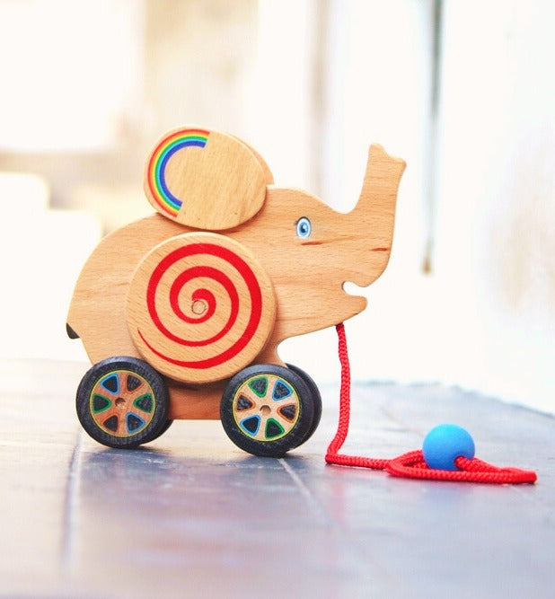 Wooden Geared Wheel Elephant Toy (Push/Pull Toy | Age Group 1-4 Year | Ecofriendly and Natural Toy