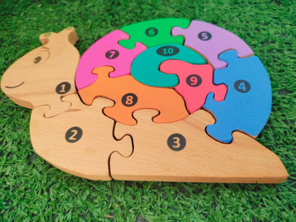 Snail01 Brain Teaser Jigsaw Number Puzzle Set (10 pieces)| Number puzzle | Interlocking Blocks Puzzle| Lock in Blocks Puzzle| Animals Puzzle| Wooden Puzzle