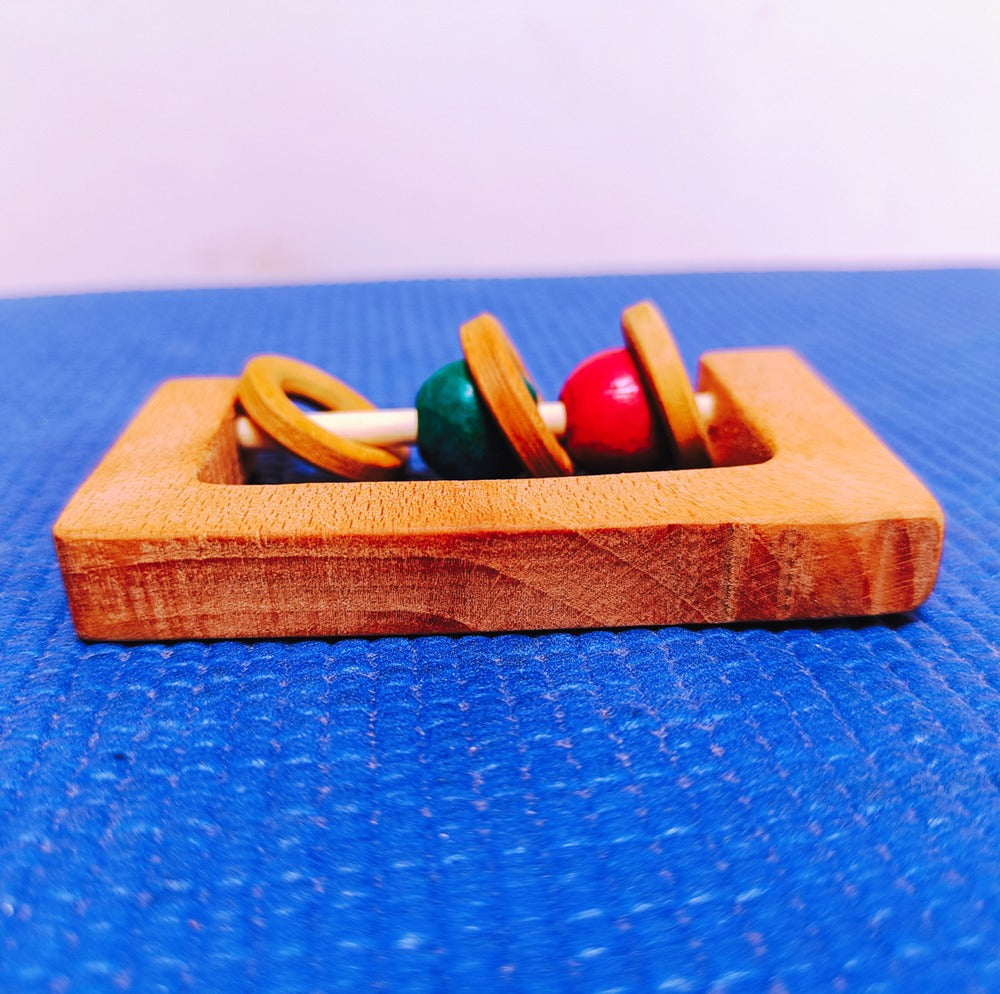 Beech Wood Rectangle Rattle | Organic Wooden Rattle/Teether | Montessori Toy| Natural Rattle/Teether