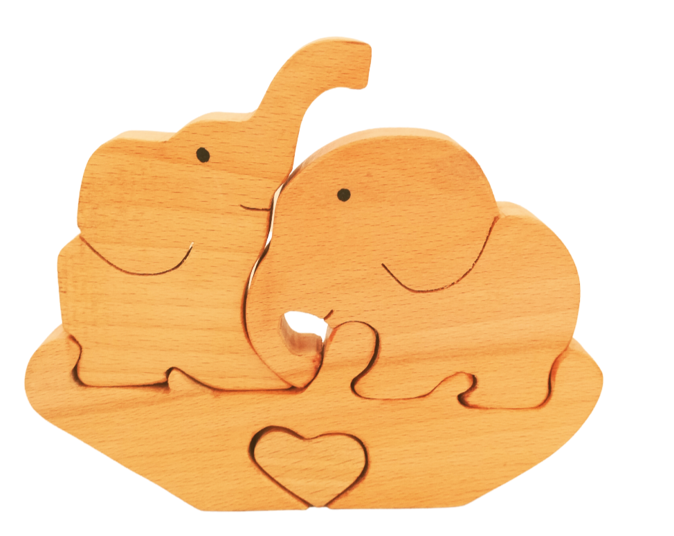 Decorative Elephant Couple Jigsaw Puzzle (4 piece)| Wooden Showpiece | Wooden Jigsaw Puzzle | Wooden Decorative Showpiece