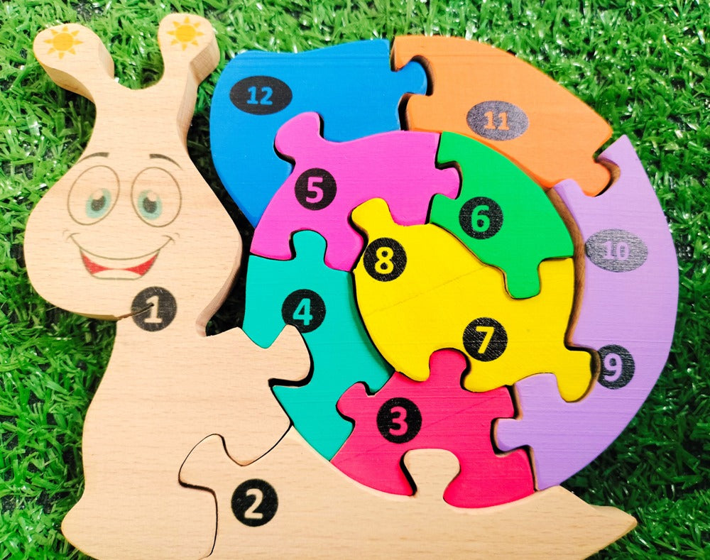 Snail02 Brain Teaser Jigsaw Number Puzzle Set (10 pieces)| Number puzzle | Interlocking Blocks Puzzle| Lock in Blocks Puzzle| Animals Puzzle| Wooden Puzzle