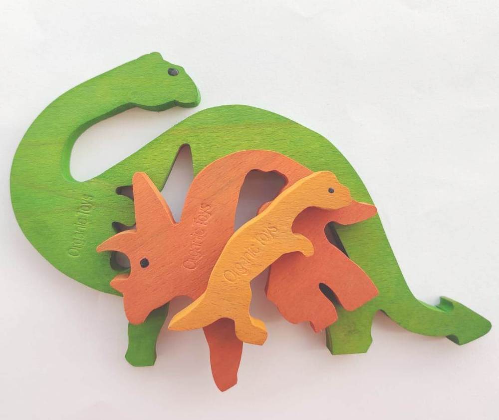 Dinosaur Brain Teaser Jigsaw Animal Puzzle set (3 pieces)| Lock in blocks puzzle set| Animals Puzzle| Wooden Puzzle