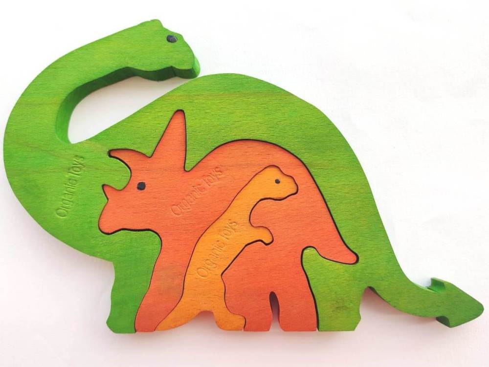 Dinosaur Brain Teaser Jigsaw Animal Puzzle set (3 pieces)| Lock in blocks puzzle set| Animals Puzzle| Wooden Puzzle