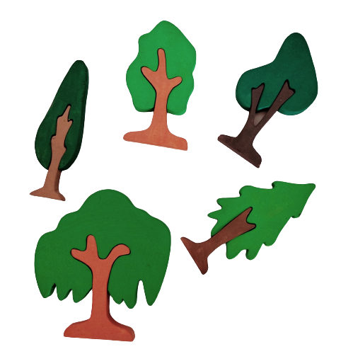 Tree Puzzle Pretend Play Set (Set of five trees)| Tree Mini Puzzles in Beech Wood (Different shapes and colours) | Pretend Play Tree Set | Decorative Tree Set