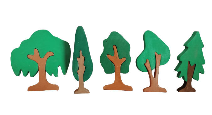 Tree Puzzle Pretend Play Set (Set of five trees)| Tree Mini Puzzles in Beech Wood (Different shapes and colours) | Pretend Play Tree Set | Decorative Tree Set