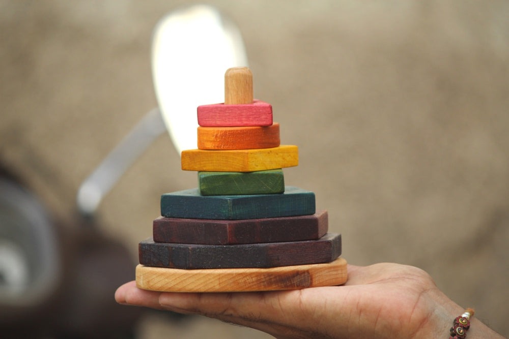 Rainbow colours and shapes stacker | Wooden Stacking Toy | Beech Wood Stacker