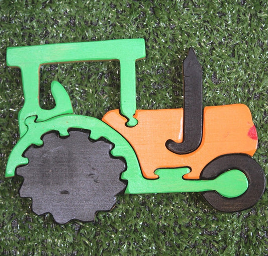 Tractor Brain Teaser Jigsaw Puzzle Set (6 pieces)| Interlocking Blocks Puzzle | Wooden Puzzle