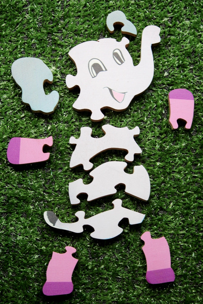 Baby Elephant Brain Teaser Jigsaw Puzzle set (10 pieces)| Interlocking Wooden Bloc puzzle | Lock in blocks puzzle set| Animals Puzzle| Wooden Puzzle