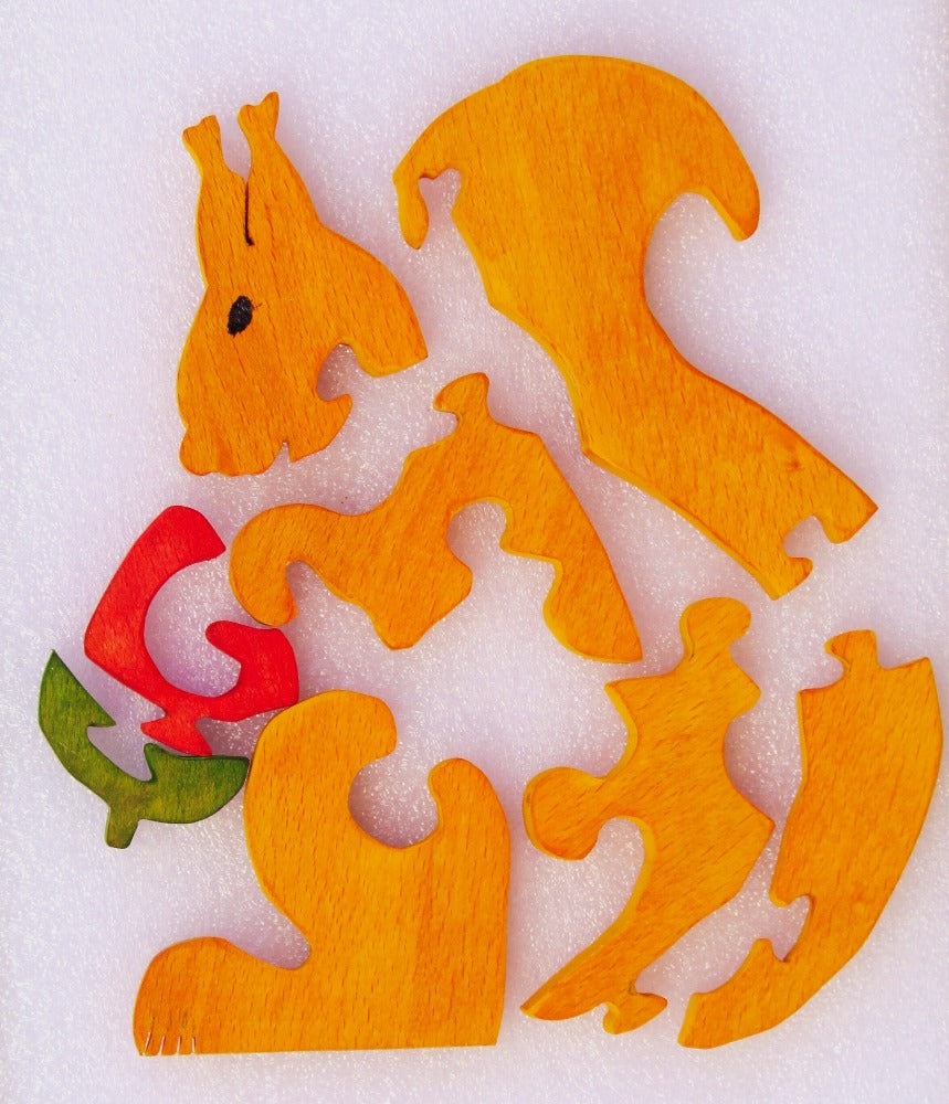 Squirrel Brain Teaser Jigsaw Puzzle (8 piece puzzle)| Wooden Interlocking Blocks Puzzle | Organic Toy for Brain Development